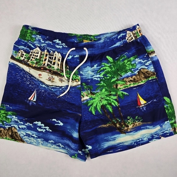 POLO RALPH LAUREN HAVANA PRINT TRAVELLER SWIM SHORTS BEACH OCEANSIDE MENS XXL - Picture 1 of 8